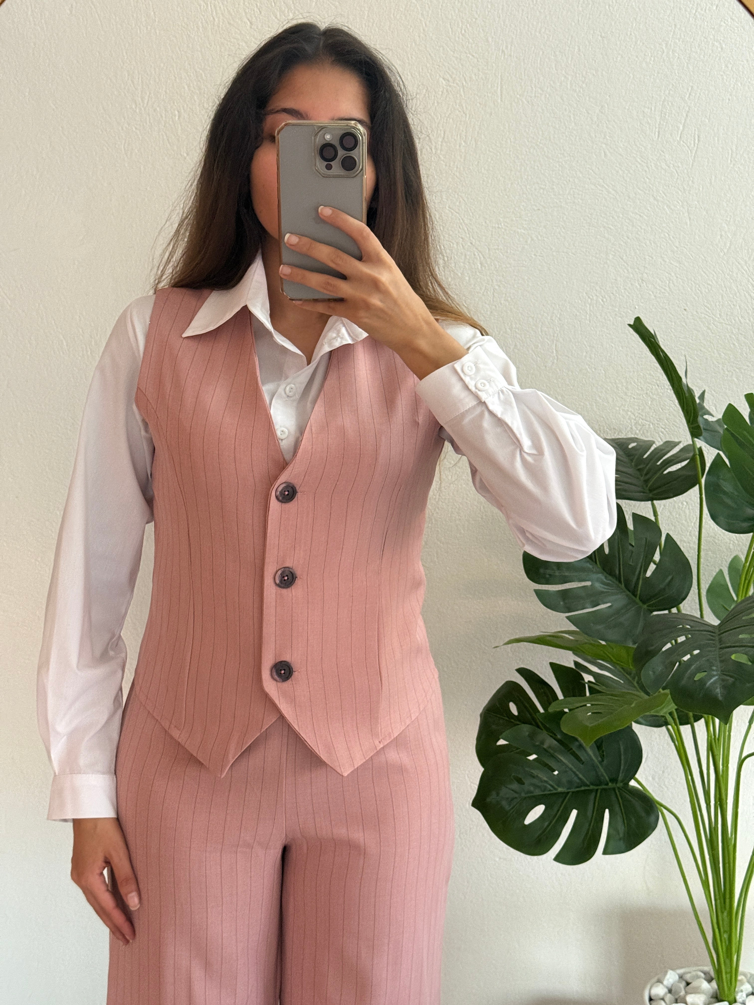 Ensemble Chic 3 Pièces (Tailleur Rayé)