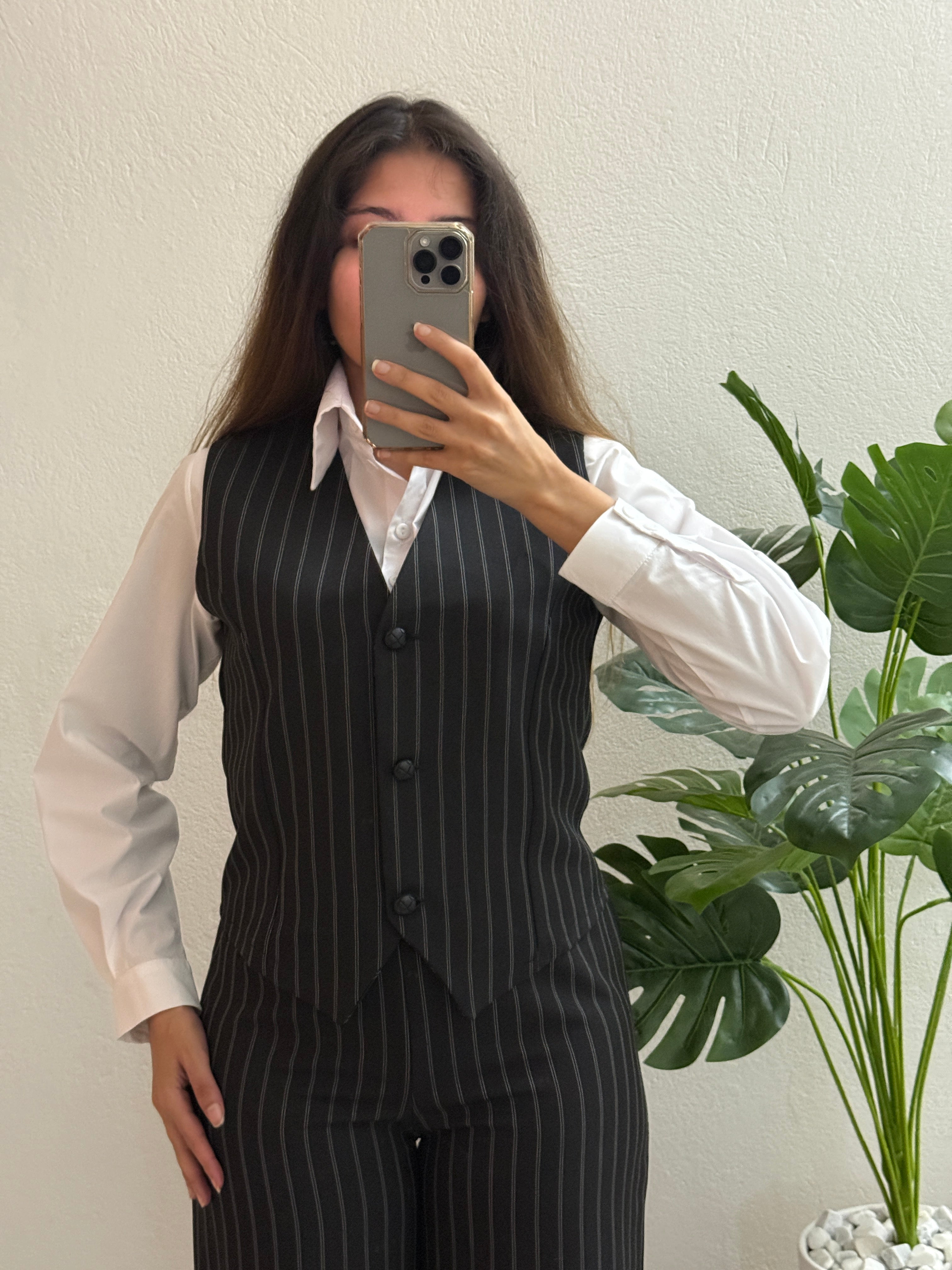 Ensemble Chic 3 Pièces (Tailleur Rayé)