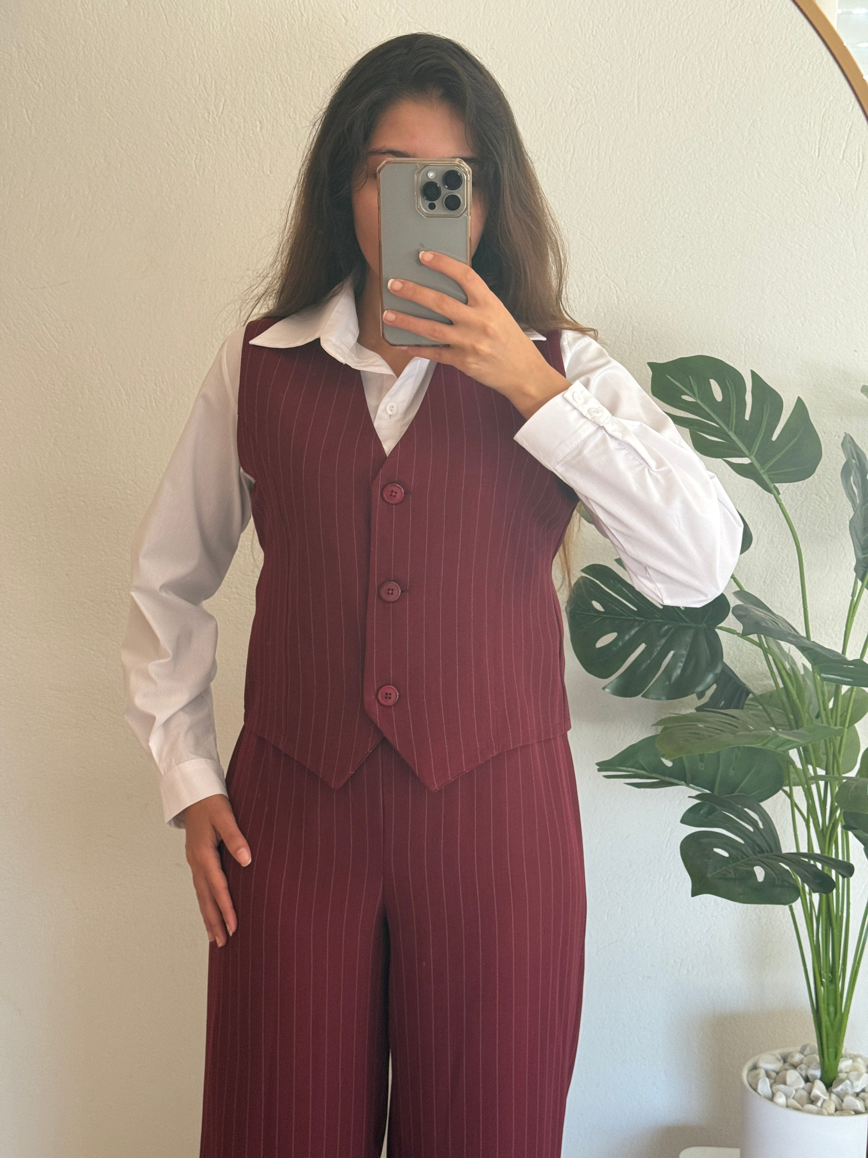Ensemble Chic 3 Pièces (Tailleur Rayé)