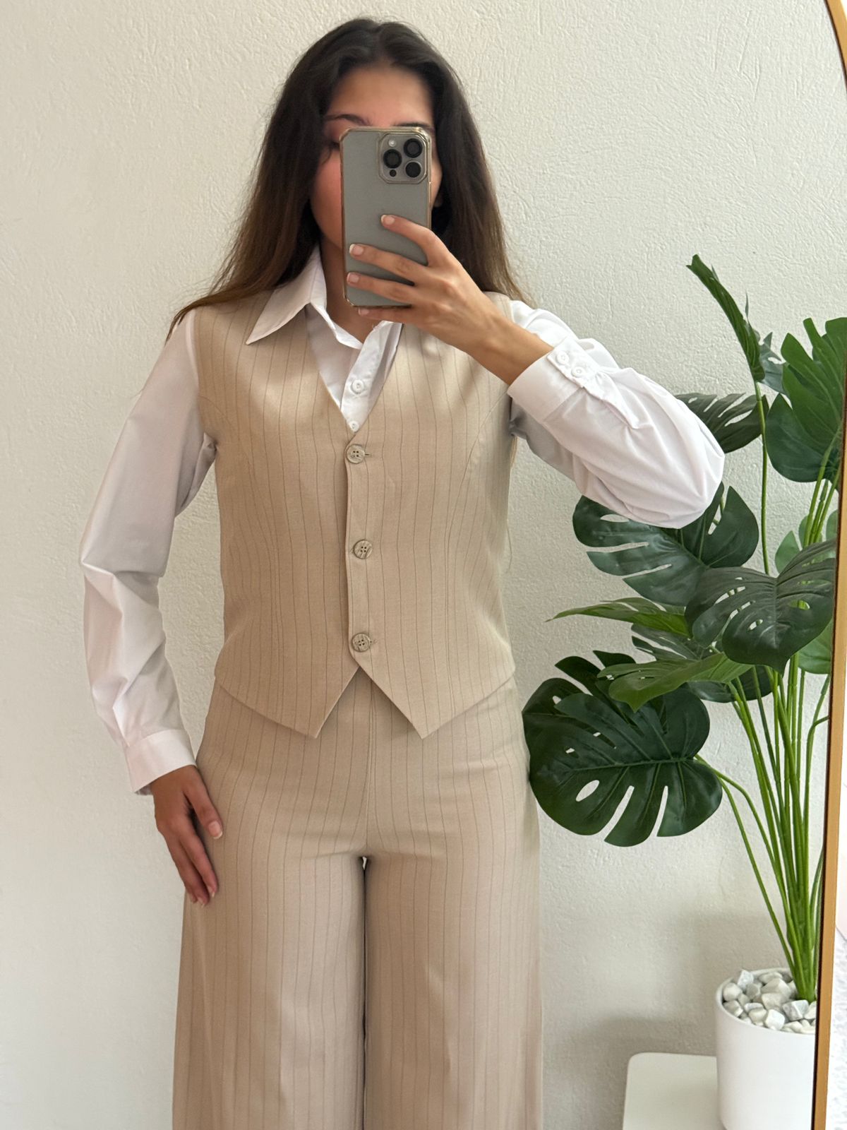 Ensemble Chic 3 Pièces (Tailleur Rayé)