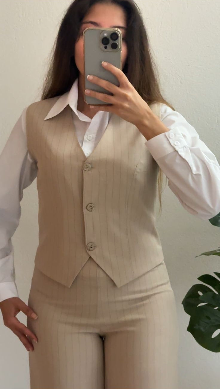 Ensemble Chic 3 Pièces (Tailleur Rayé)