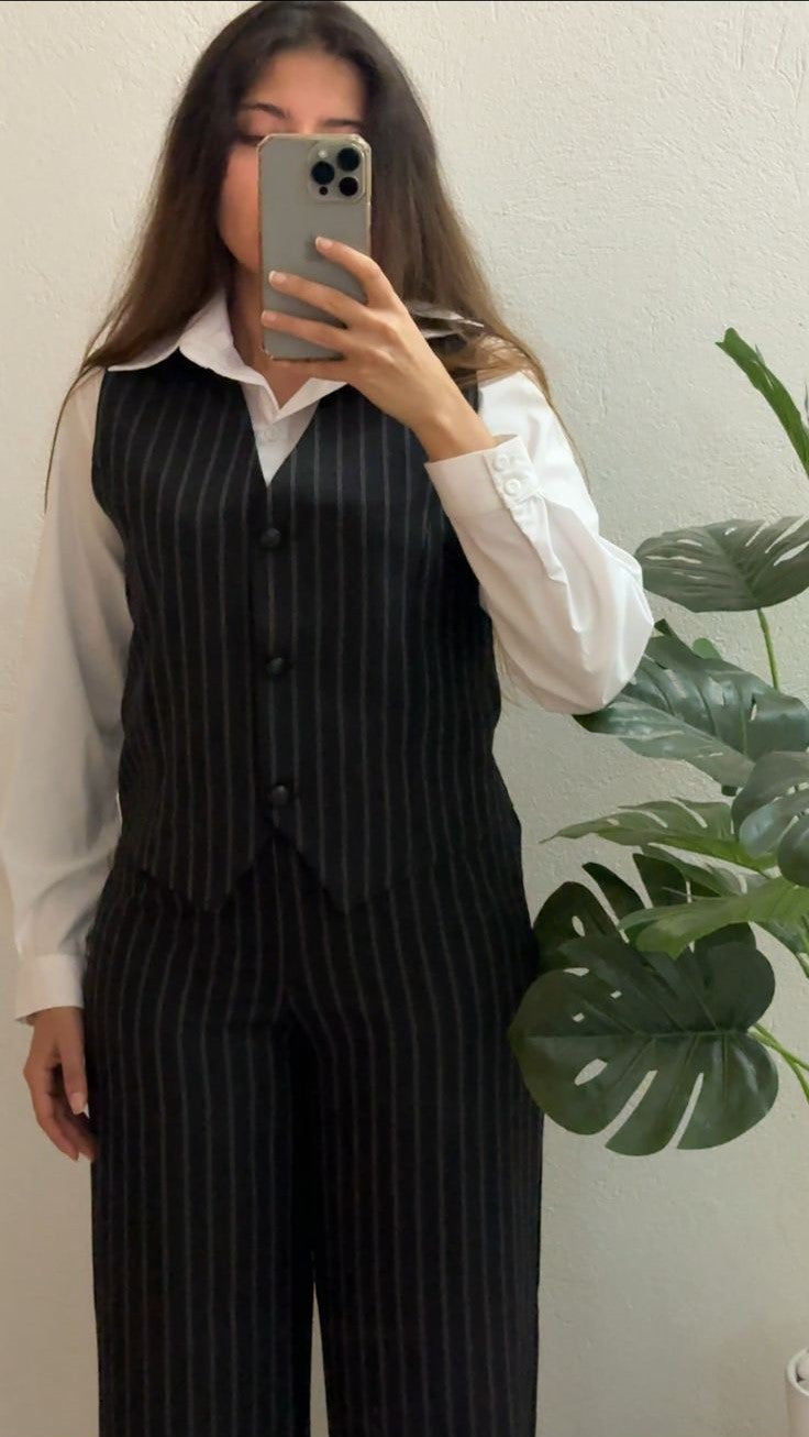 Ensemble Chic 3 Pièces (Tailleur Rayé)